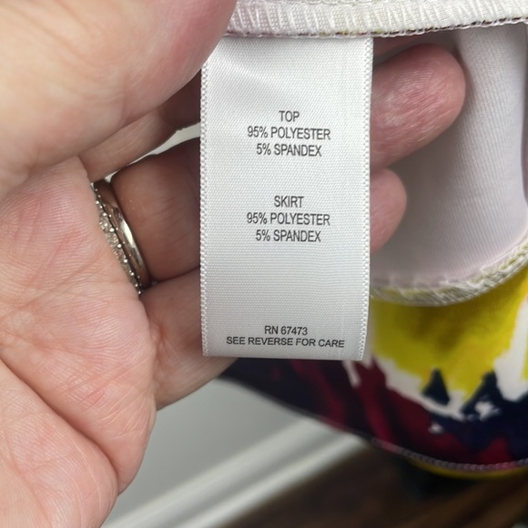 Just…Taylor Navy Striped and Pink Green Floral Gold Zip back Dress Size 4 - Picture 5 of 10